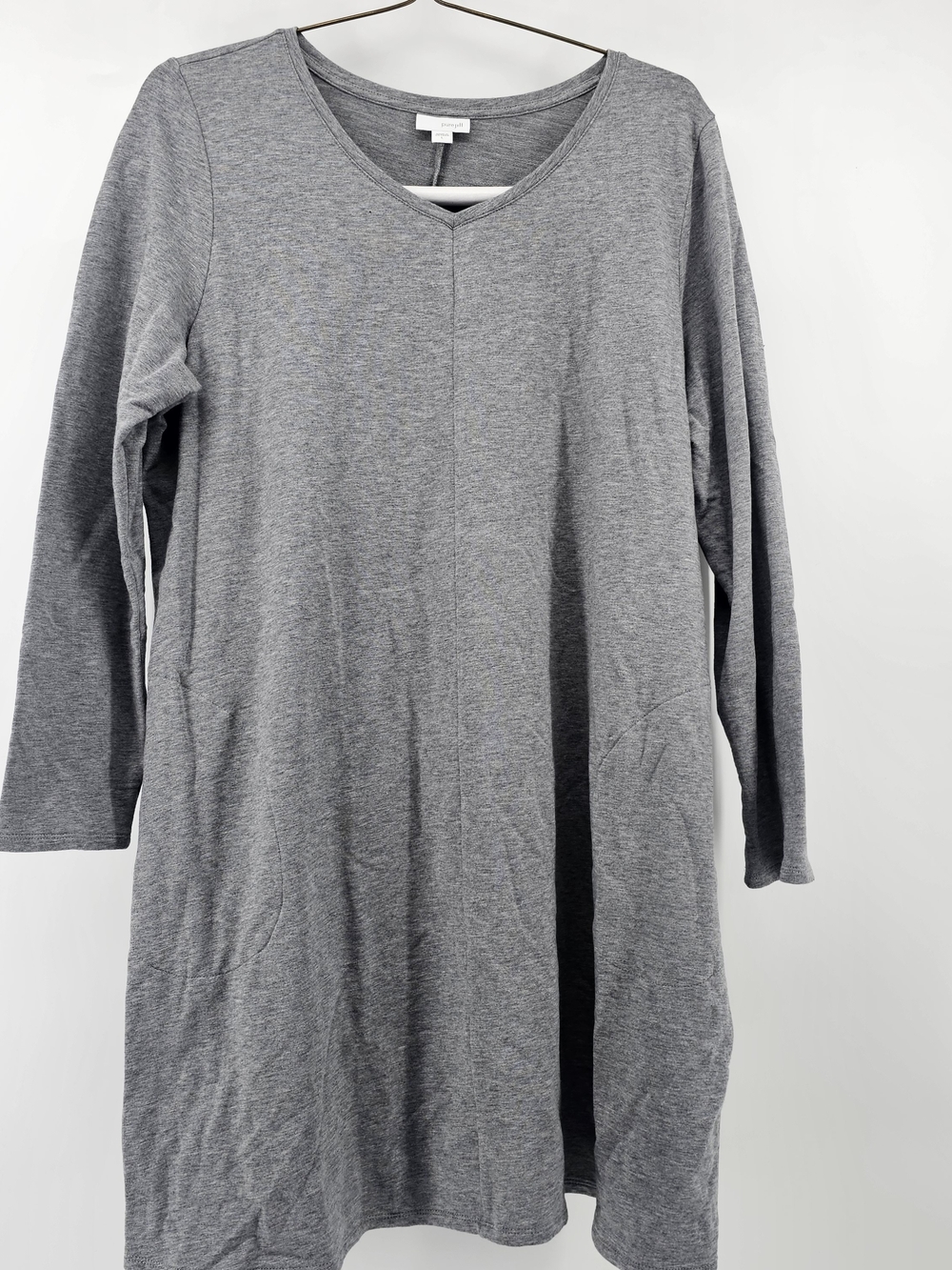 Pure Jill J. Jill Heather Gray Long Sleeve V-Neck Tunic Dress Pockets Size L